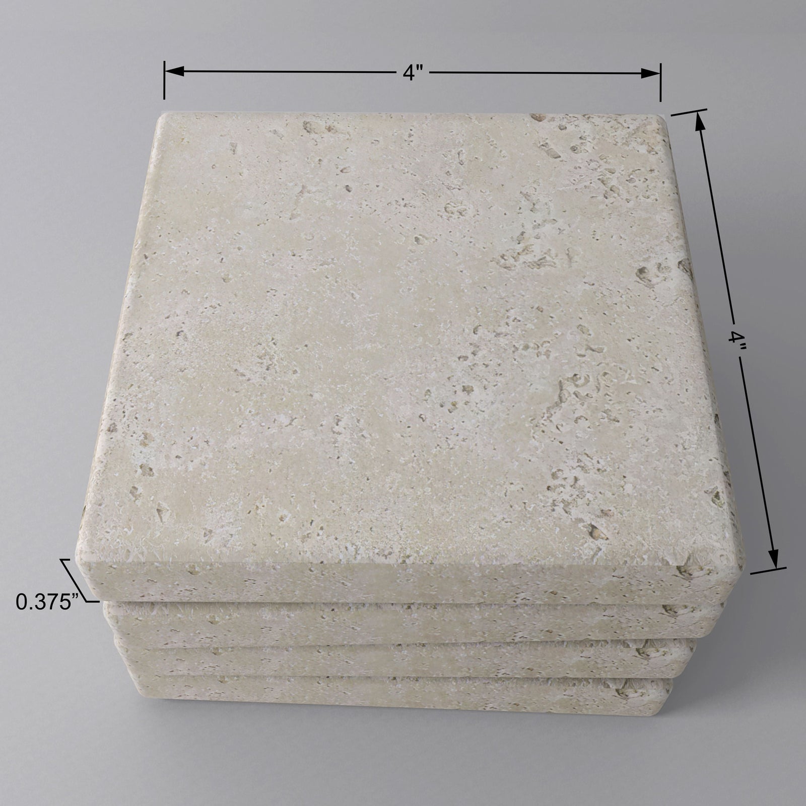 Technical drawing of 4 coaster set by The Legacy Line showing dimensions and construction details