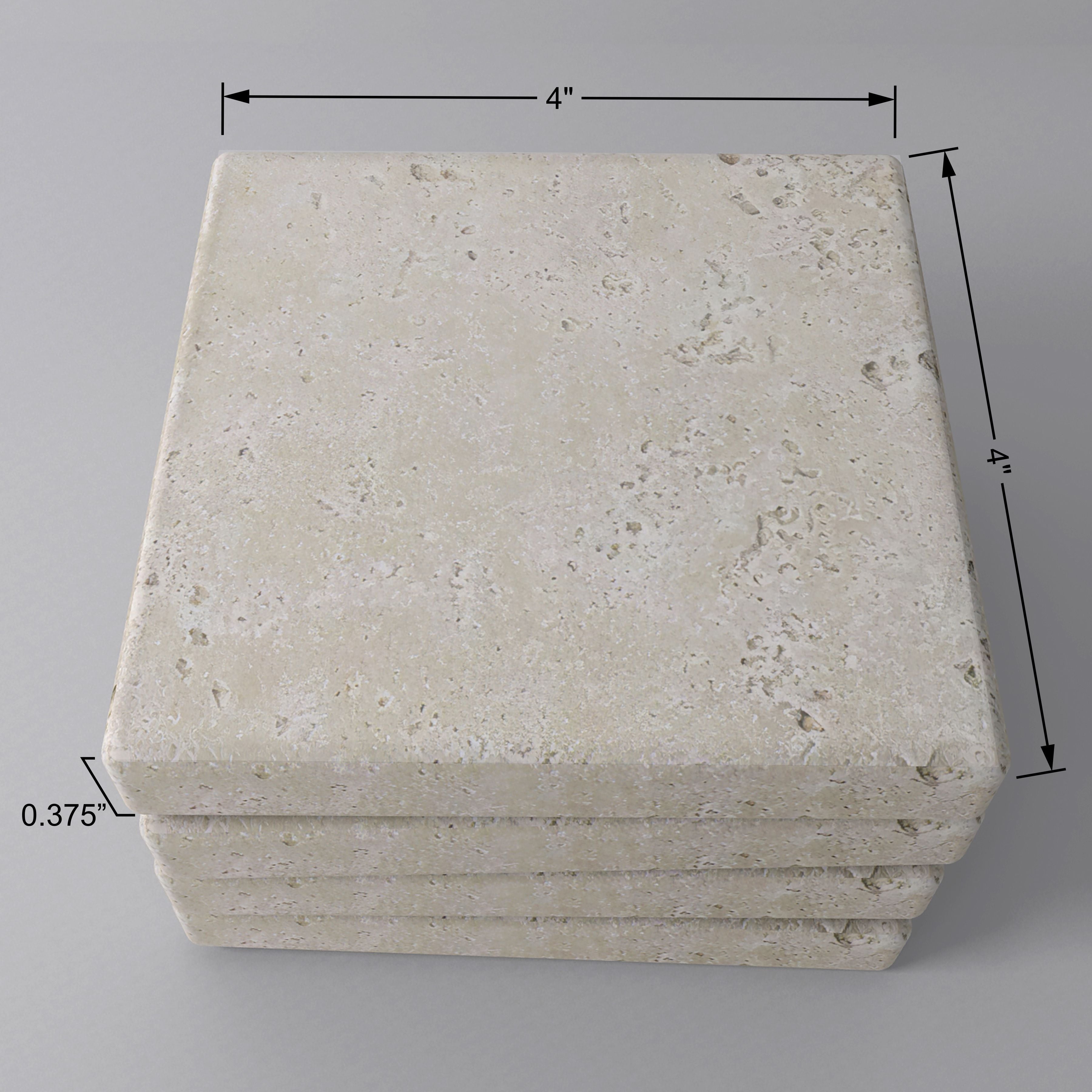 Technical drawing of 4 coaster set by The Legacy Line showing dimensions and construction details